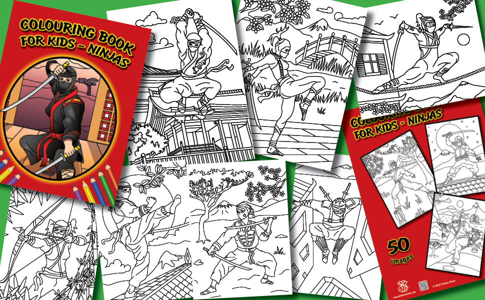 Kids toddlers colouring books ninjas